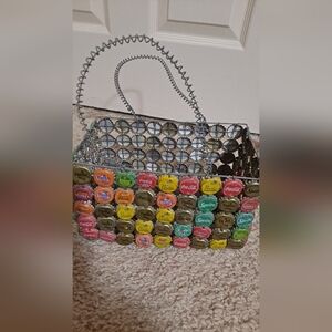 Vintage Folk Art Soda Cap Wire Basket With Wire Handles